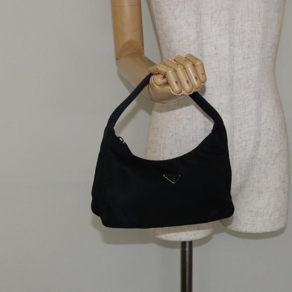 PRADA Hand Bag Nylon Black Silver Auth am9354