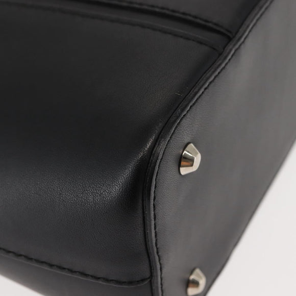 BURBERRY Hand Bag Leather Black Silver Auth am9355