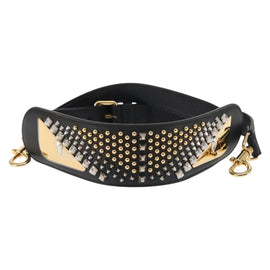 FENDI Monster Studs Shoulder Strap Leather 31.5""-39.4"" Black Gold Auth am9364 - 0