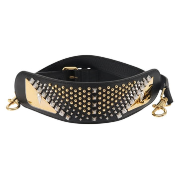 FENDI Monster Studs Shoulder Strap Leather 31.5""-39.4"" Black Gold Auth am9364 - 0