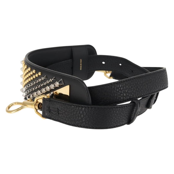 FENDI Monster Studs Shoulder Strap Leather 31.5""-39.4"" Black Gold Auth am9364