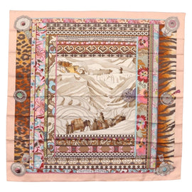 HERMES Carre 90 Scarf LA FEMME AUX SEMELLES DE VENT Silk Pink Auth am9373