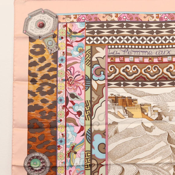 HERMES Carre 90 Scarf LA FEMME AUX SEMELLES DE VENT Silk Pink Auth am9373