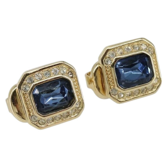 Christian Dior Earring metal Gold Blue Auth am9378