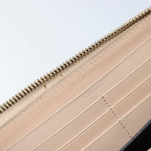 SAINT LAURENT Long Wallet Leather Beige Gold Auth am9381