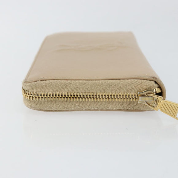 SAINT LAURENT Long Wallet Leather Beige Gold Auth am9381