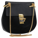 Chloe Chain Drew Shoulder Bag Leather Black Gold Auth am9382-1