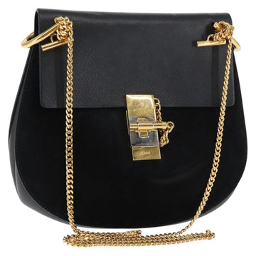 Chloe Chain Drew Shoulder Bag Leather Black Gold Auth am9382