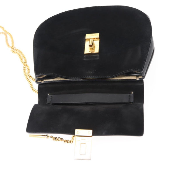 Chloe Chain Drew Shoulder Bag Leather Black Gold Auth am9382