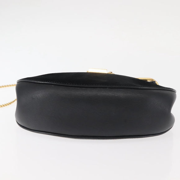 Chloe Chain Drew Shoulder Bag Leather Black Gold Auth am9382