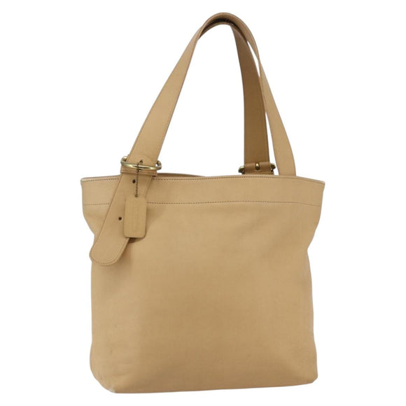 Coach Tote Bag Leather Beige Auth am9383