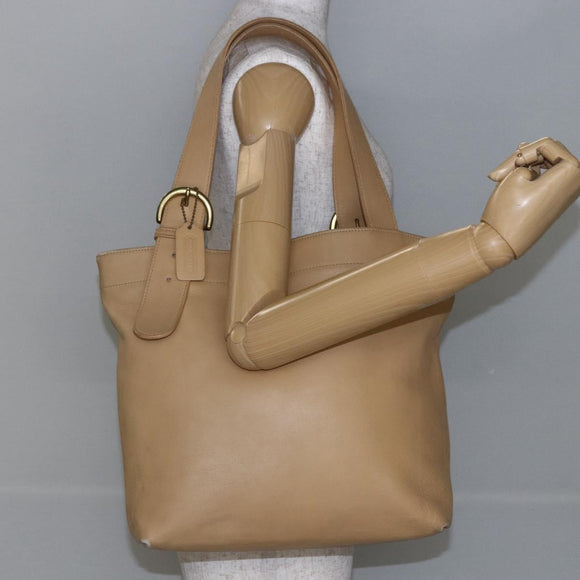 Coach Tote Bag Leather Beige Auth am9383