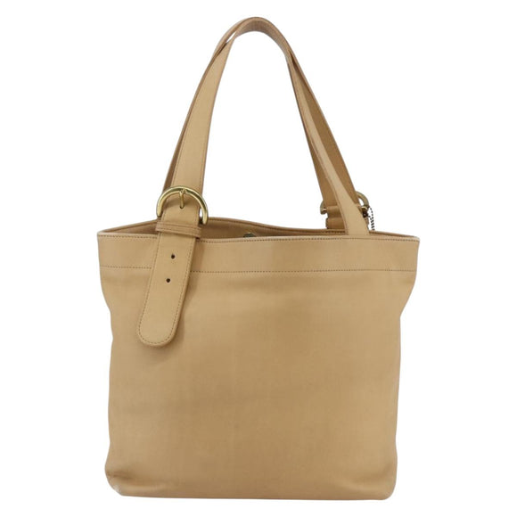 Coach Tote Bag Leather Beige Auth am9383