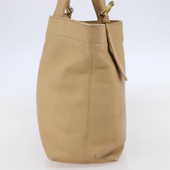 Coach Tote Bag Leather Beige Auth am9383