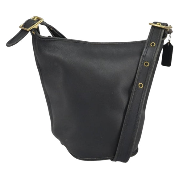 Coach Shoulder Bag Leather Black Gold Auth am9384