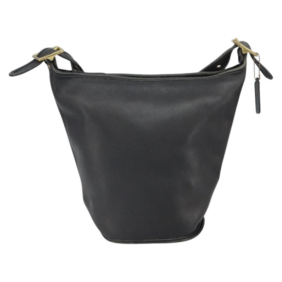 Coach Shoulder Bag Leather Black Gold Auth am9384