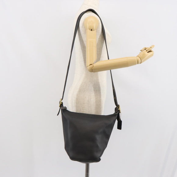Coach Shoulder Bag Leather Black Gold Auth am9384