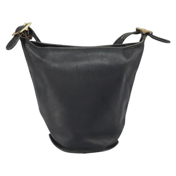 Coach Shoulder Bag Leather Black Gold Auth am9384