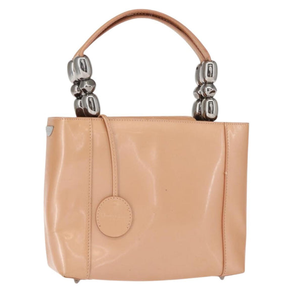 Christian Dior Maris Pearl Hand Bag Patent leather Beige pink Auth am9395