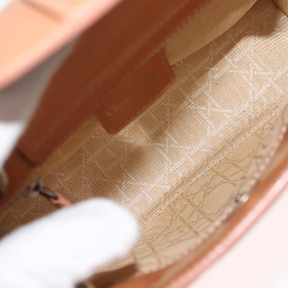Christian Dior Maris Pearl Hand Bag Patent leather Beige pink Auth am9395