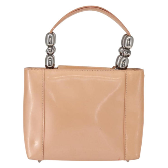 Christian Dior Maris Pearl Hand Bag Patent leather Beige pink Auth am9395