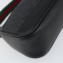 GUCCI Web Sherry Line Pouch Canvas Leather Black Silver Red 92820 Auth am9396-9