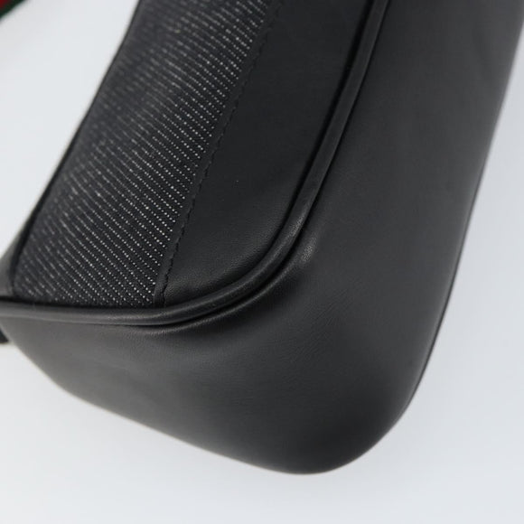 GUCCI Web Sherry Line Pouch Canvas Leather Black Silver Red 92820 Auth am9396