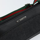 GUCCI Web Sherry Line Pouch Canvas Leather Black Silver Red 92820 Auth am9396-17