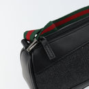 GUCCI Web Sherry Line Pouch Canvas Leather Black Silver Red 92820 Auth am9396-10