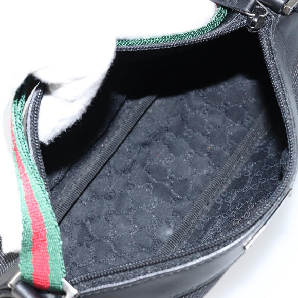 GUCCI Web Sherry Line Pouch Canvas Leather Black Silver Red 92820 Auth am9396