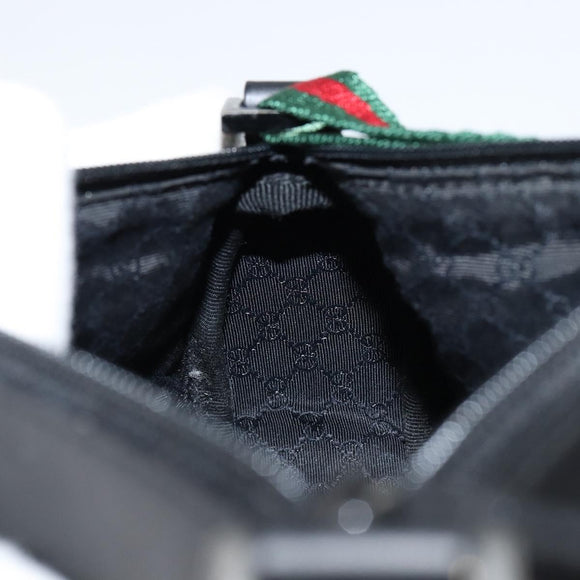 GUCCI Web Sherry Line Pouch Canvas Leather Black Silver Red 92820 Auth am9396