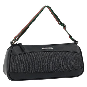 GUCCI Web Sherry Line Pouch Canvas Leather Black Silver Red 92820 Auth am9396