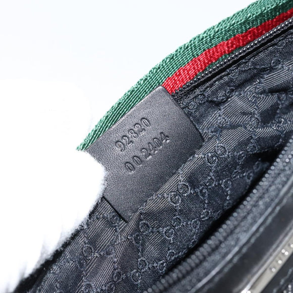 GUCCI Web Sherry Line Pouch Canvas Leather Black Silver Red 92820 Auth am9396