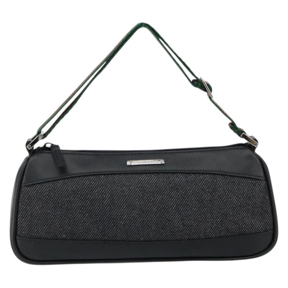 GUCCI Web Sherry Line Pouch Canvas Leather Black Silver Red 92820 Auth am9396