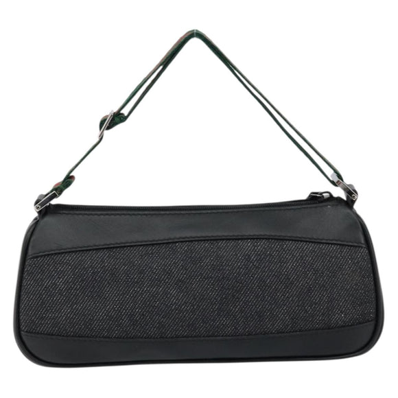 GUCCI Web Sherry Line Pouch Canvas Leather Black Silver Red 92820 Auth am9396