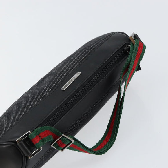 GUCCI Web Sherry Line Pouch Canvas Leather Black Silver Red 92820 Auth am9396