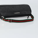 GUCCI Web Sherry Line Pouch Canvas Leather Black Silver Red 92820 Auth am9396-7