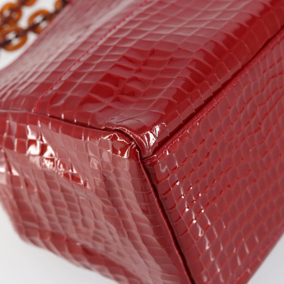 GIVENCHY Chain Shoulder Bag Enamel Red Gold Auth am9400