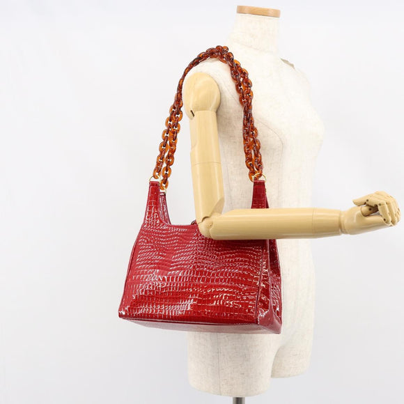 GIVENCHY Chain Shoulder Bag Enamel Red Gold Auth am9400