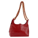 GIVENCHY Chain Shoulder Bag Enamel Red Gold Auth am9400-1