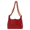 GIVENCHY Chain Shoulder Bag Enamel Red Gold Auth am9400-13