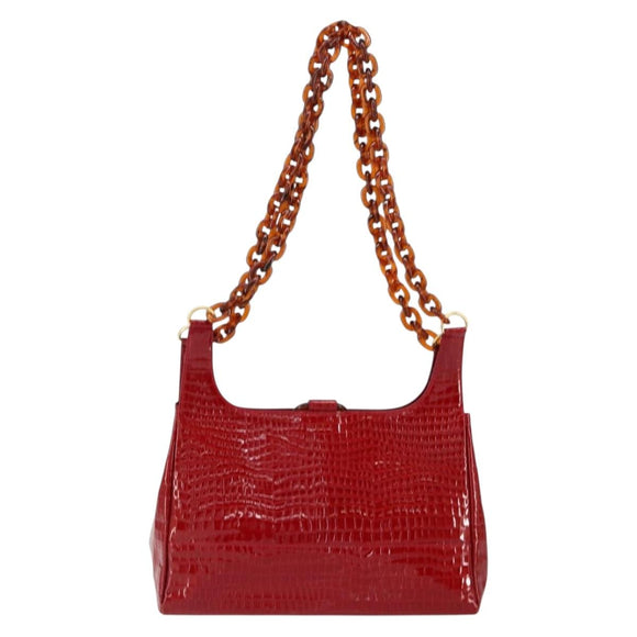 GIVENCHY Chain Shoulder Bag Enamel Red Gold Auth am9400