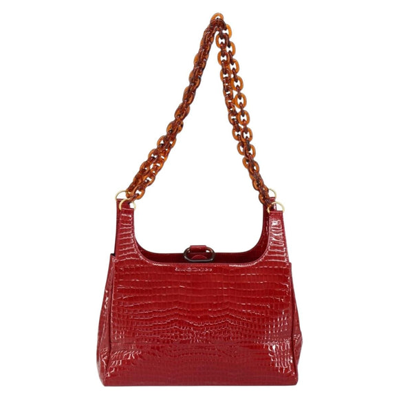 GIVENCHY Chain Shoulder Bag Enamel Red Gold Auth am9400