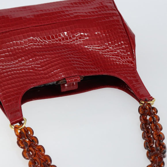 GIVENCHY Chain Shoulder Bag Enamel Red Gold Auth am9400