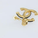 CHANEL COCO Mark Camelia Earring Metal Leather Gold CC Auth am9409-14