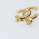 CHANEL COCO Mark Camelia Earring Metal Leather Gold CC Auth am9409-16