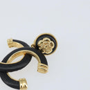 CHANEL COCO Mark Camelia Earring Metal Leather Gold CC Auth am9409-3