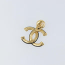 CHANEL COCO Mark Camelia Earring Metal Leather Gold CC Auth am9409-4