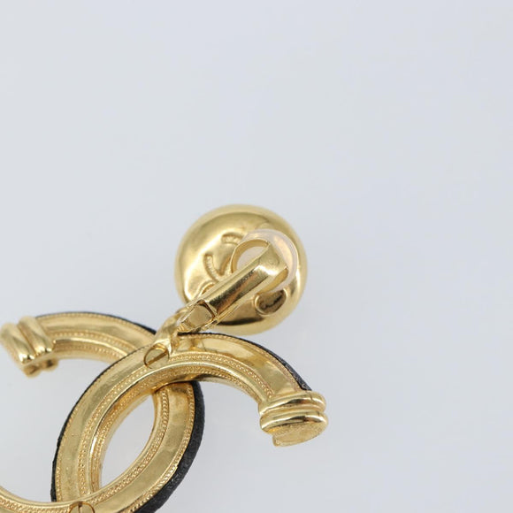 CHANEL COCO Mark Camelia Earring Metal Leather Gold CC Auth am9409