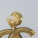 CHANEL COCO Mark Camelia Earring Metal Leather Gold CC Auth am9409-8